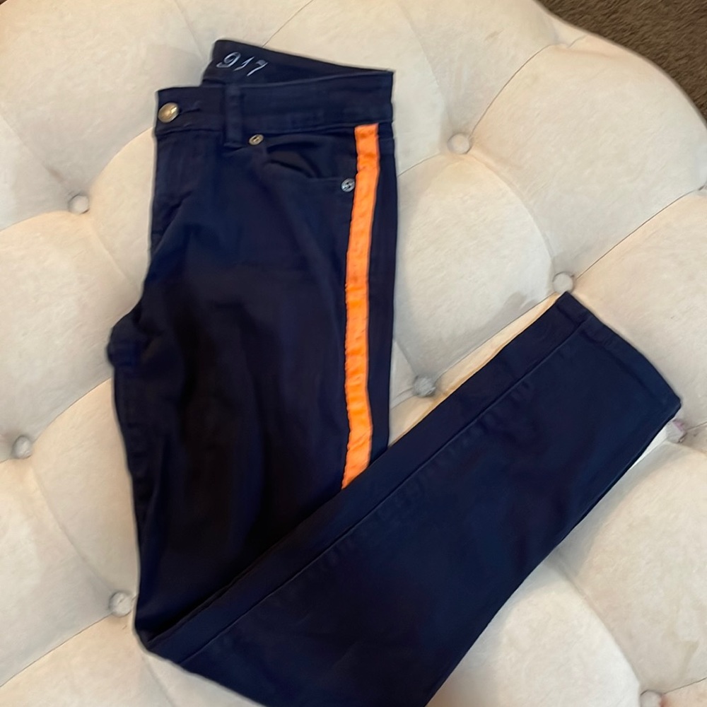 The Limited 917 skinny denim with fluorescent orange stripe